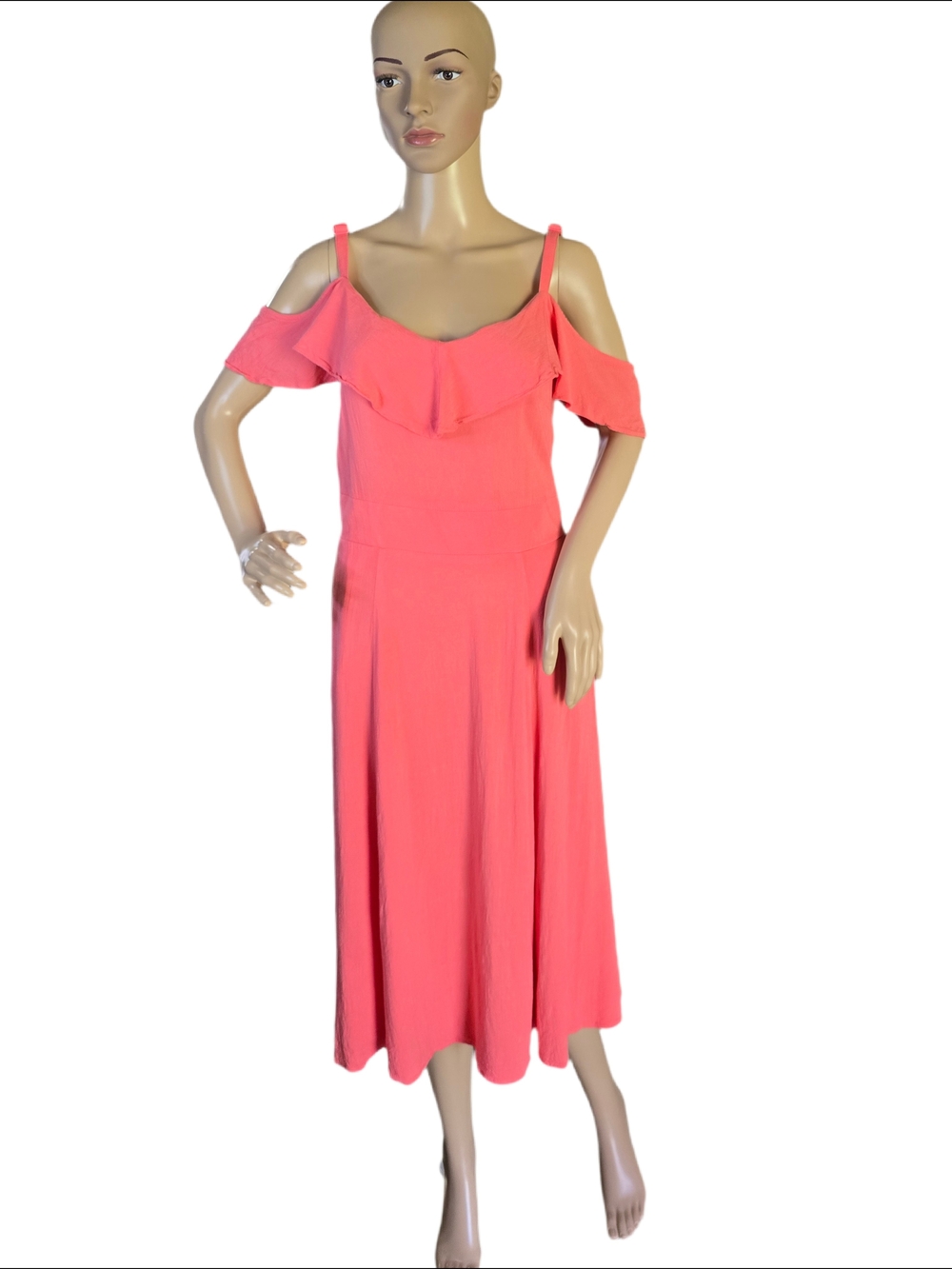 torrid Coral Cold-Shoulder Ruffle Midi Dress